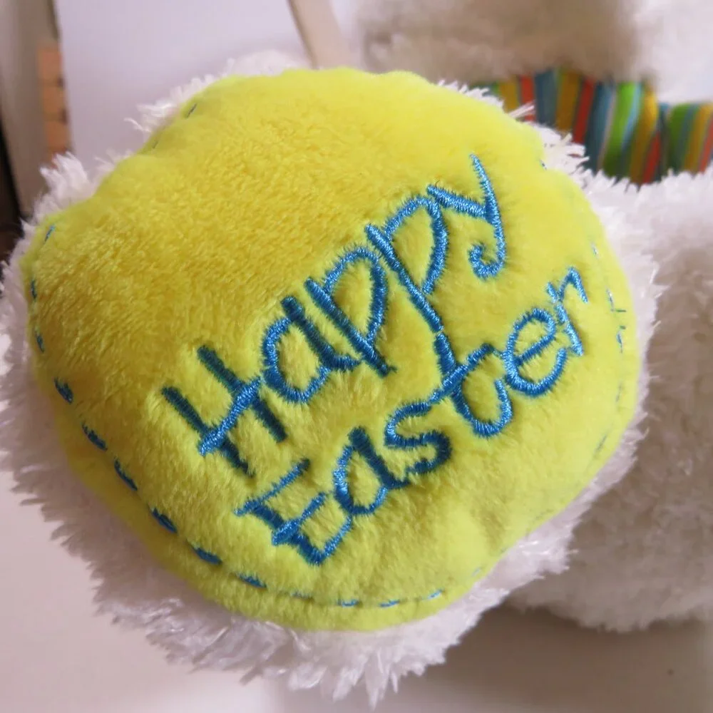 Plush Easter Bunny Rabbit Basket with colorful striping Dan Dee